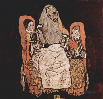 100 の偉大な芸術 Painting - エゴン・シーレ 2人の子供を持つ母親